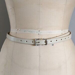 Italian Leather Off White Skinny Belt OS